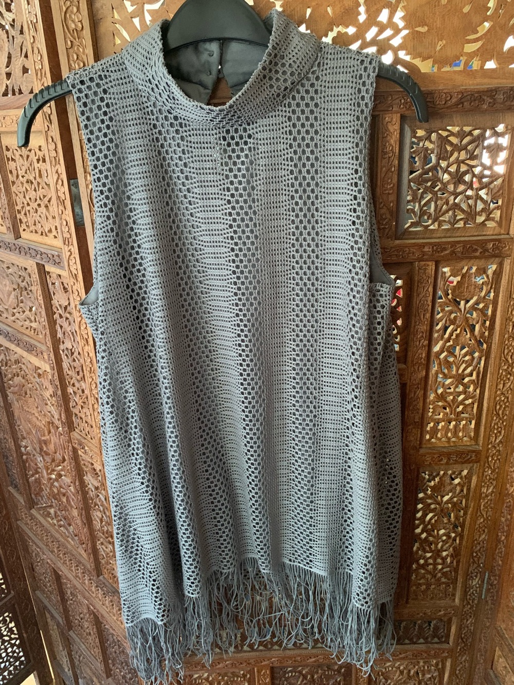 Crochet Open-Knit Sweater in Taupe